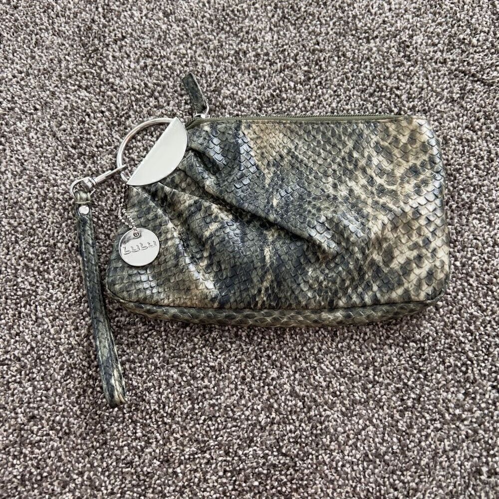 Lulu Wristlet Purse with Silver Accent Leopard print Faux Leather